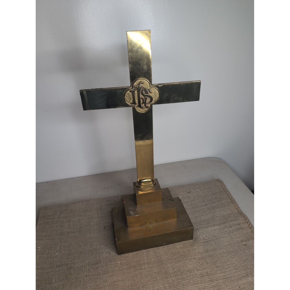 IHS Crucifix Antique Jesus Christ Brass Signed GORHAM CO. Alter Cross 24" Vtg